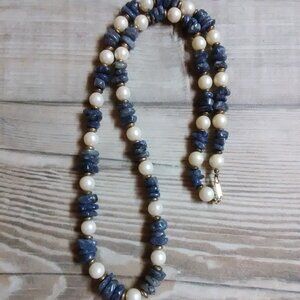 Dauplaise necklace - patent # - faux pearl and blue stone
